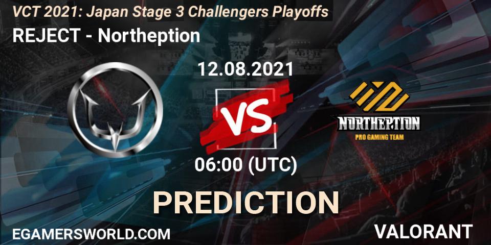 Pronósticos REJECT - Northeption. 12.08.21. VCT 2021: Japan Stage 3 Challengers Playoffs - VALORANT