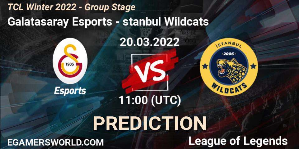 Pronósticos Galatasaray Esports - İstanbul Wildcats. 20.03.2022 at 11:00. TCL Winter 2022 - Group Stage - LoL