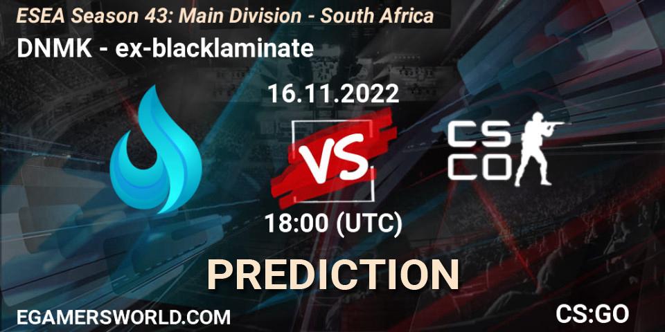 Pronósticos DNMK - ex-blacklaminate. 29.11.22. ESEA Season 43: Main Division - South Africa - CS2 (CS:GO)