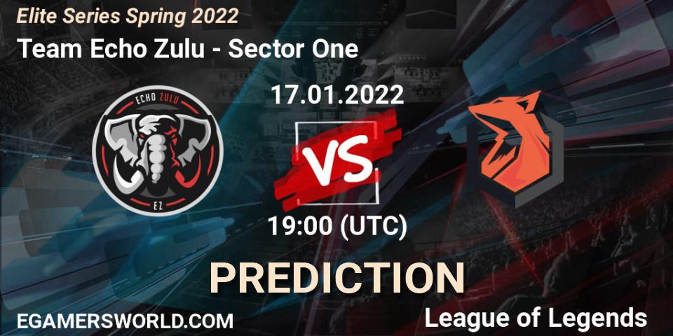 Pronósticos Team Echo Zulu - Sector One. 17.01.2022 at 19:00. Elite Series Spring 2022 - LoL