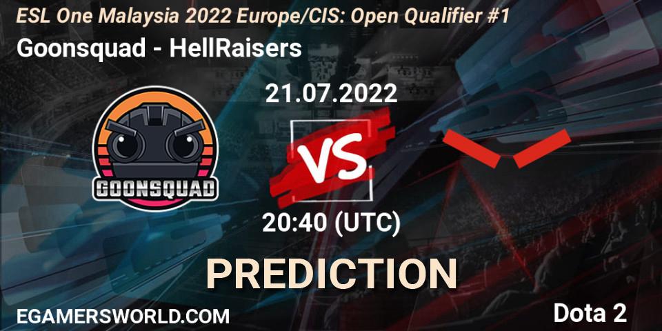 Pronósticos Goonsquad - HellRaisers. 21.07.2022 at 20:40. ESL One Malaysia 2022 Europe/CIS: Open Qualifier #1 - Dota 2