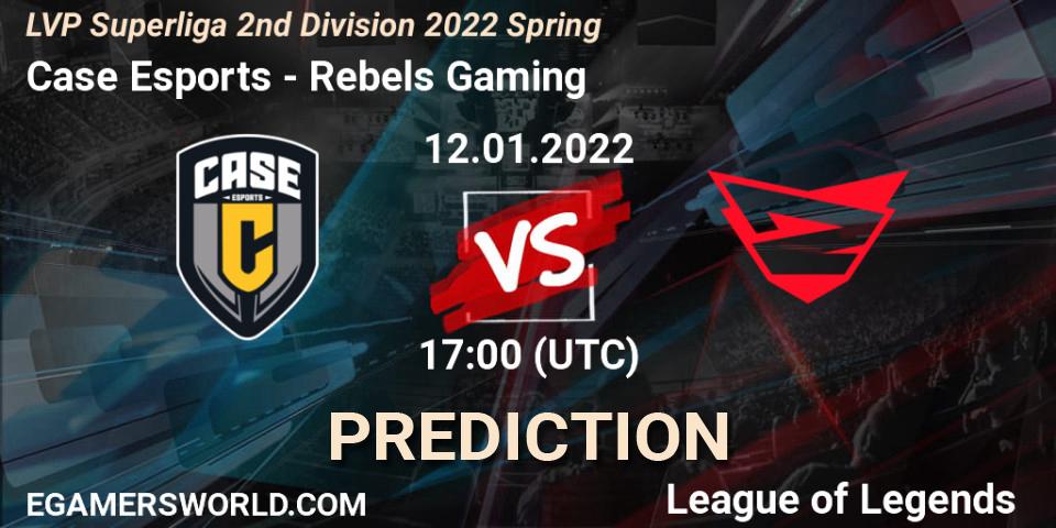 Pronósticos Case Esports - Rebels Gaming. 12.01.2022 at 17:00. LVP Superliga 2nd Division 2022 Spring - LoL