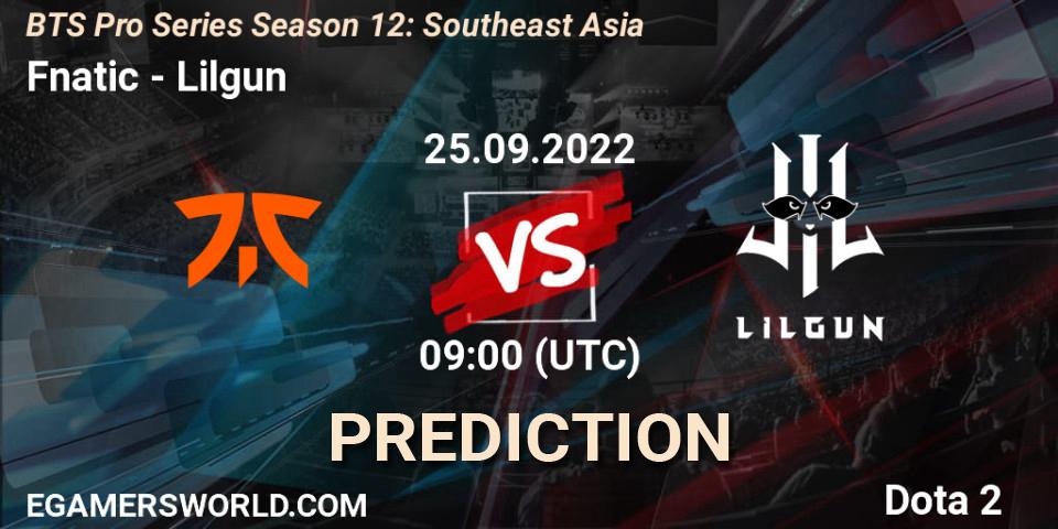 Pronósticos Fnatic - Lilgun. 25.09.22. BTS Pro Series Season 12: Southeast Asia - Dota 2