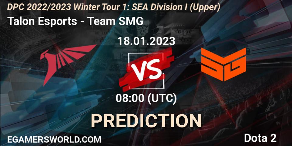 Pronósticos Talon Esports - Team SMG. 18.01.2023 at 08:44. DPC 2022/2023 Winter Tour 1: SEA Division I (Upper) - Dota 2