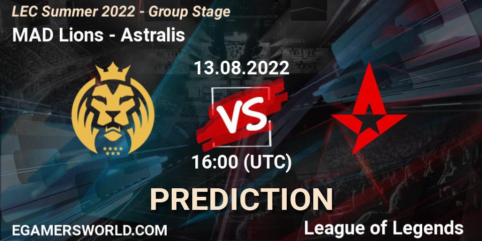Pronósticos MAD Lions - Astralis. 13.08.2022 at 17:00. LEC Summer 2022 - Group Stage - LoL