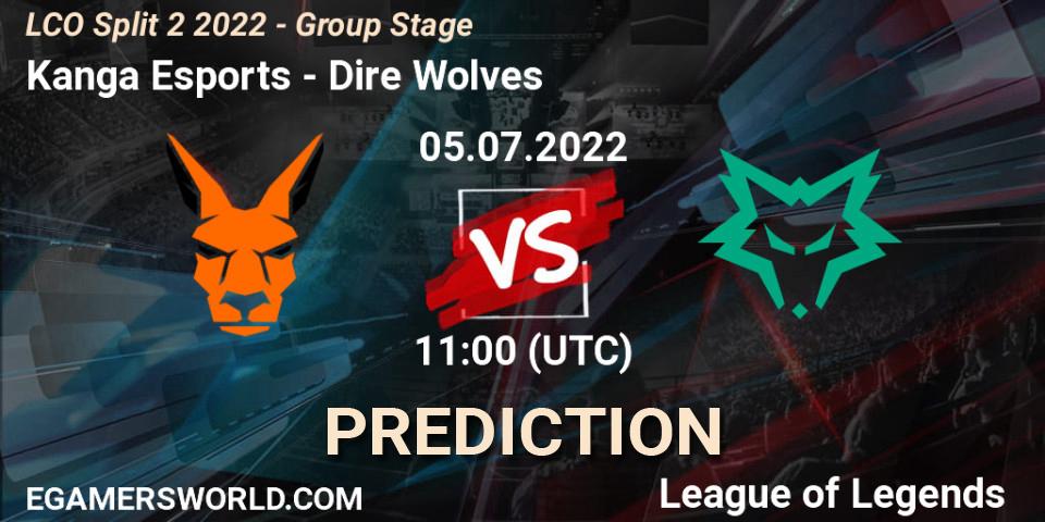 Pronósticos Kanga Esports - Dire Wolves. 05.07.2022 at 11:00. LCO Split 2 2022 - Group Stage - LoL