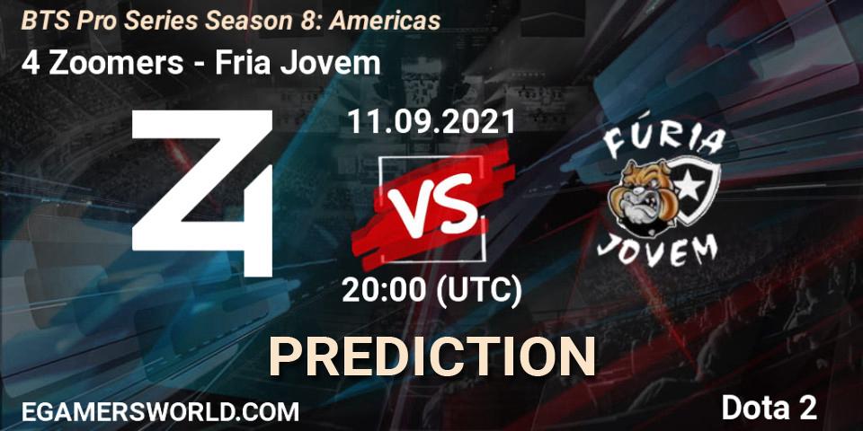 Pronósticos 4 Zoomers - Fúria Jovem. 11.09.2021 at 20:03. BTS Pro Series Season 8: Americas - Dota 2