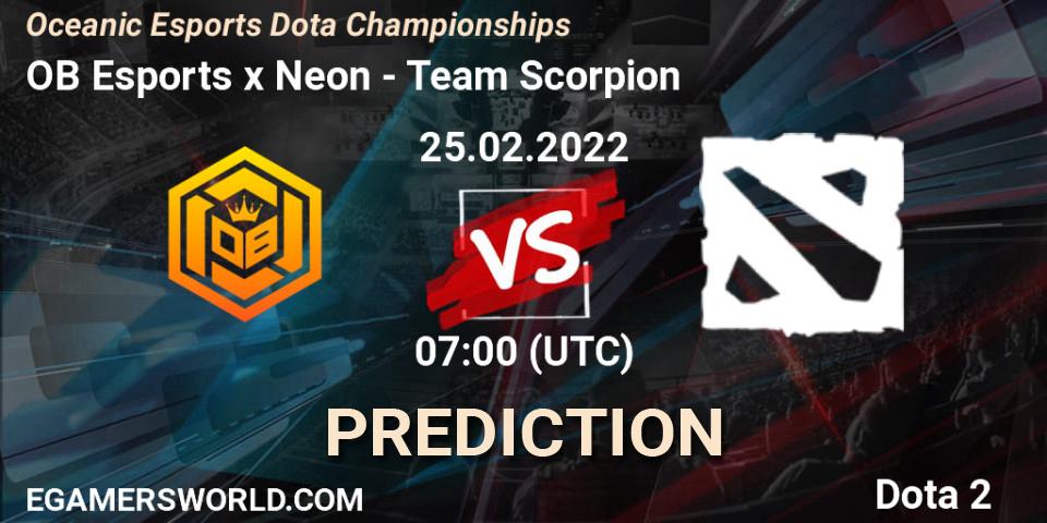 Pronósticos OB Esports x Neon - Team Scorpion. 25.02.2022 at 07:17. Oceanic Esports Dota Championships - Dota 2