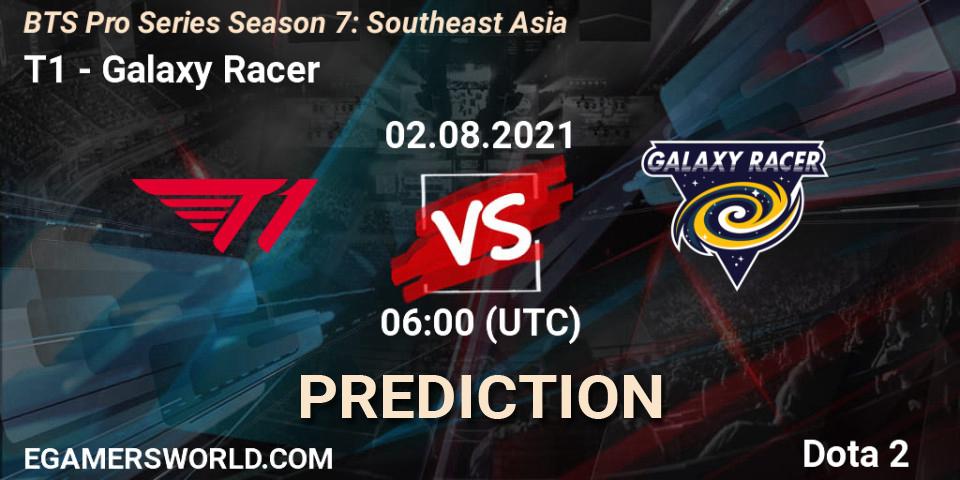 Pronósticos T1 - Galaxy Racer. 02.08.2021 at 06:00. BTS Pro Series Season 7: Southeast Asia - Dota 2