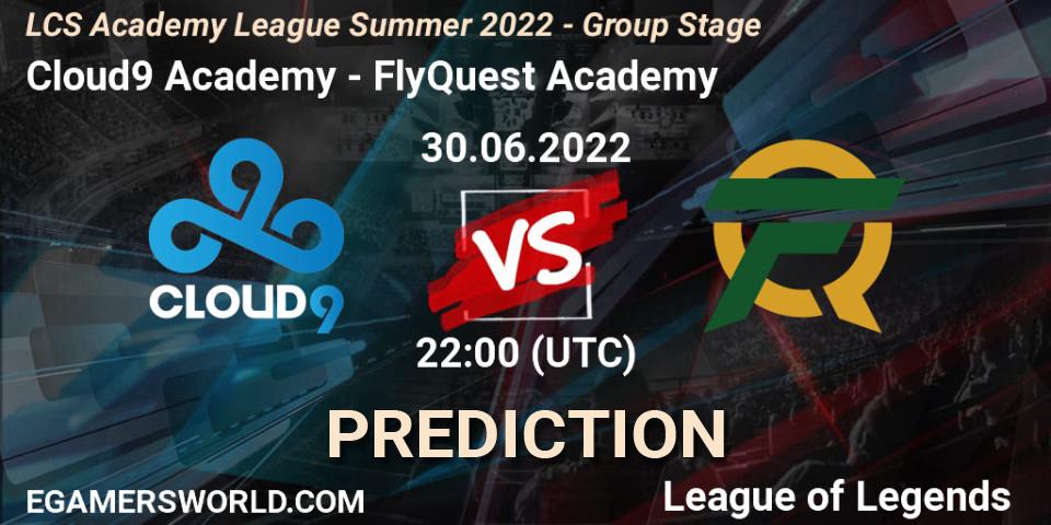 Pronósticos Cloud9 Academy - FlyQuest Academy. 30.06.2022 at 22:00. LCS Academy League Summer 2022 - Group Stage - LoL