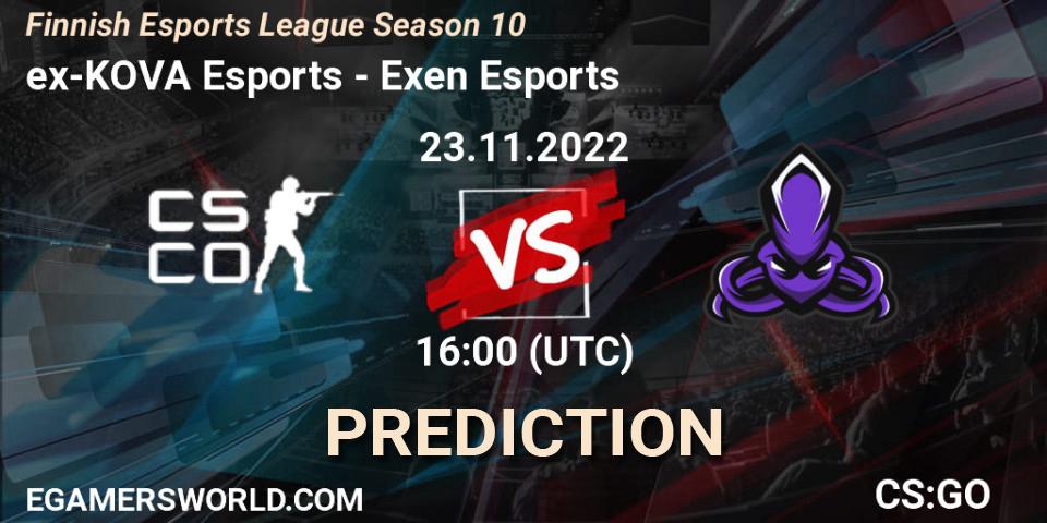 Pronósticos ex-KOVA Esports - Exen Esports. 23.11.2022 at 16:00. Finnish Esports League Season 10 - Counter-Strike (CS2)