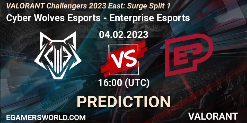 Pronósticos Cyber Wolves Esports - Enterprise Esports. 04.02.23. VALORANT Challengers 2023 East: Surge Split 1 - VALORANT