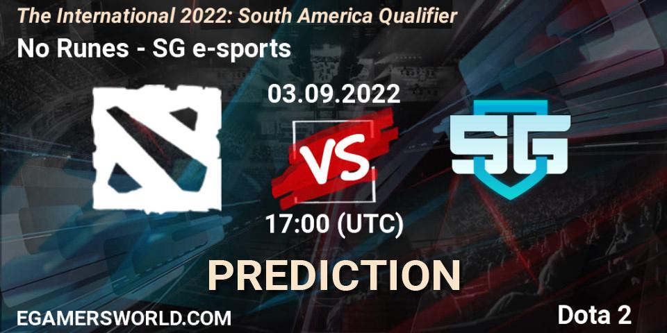 Pronósticos No Runes - SG e-sports. 03.09.22. The International 2022: South America Qualifier - Dota 2
