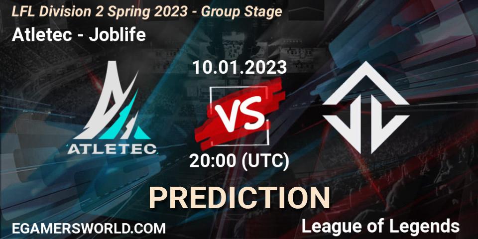 Pronósticos Atletec - Joblife. 10.01.2023 at 20:00. LFL Division 2 Spring 2023 - Group Stage - LoL