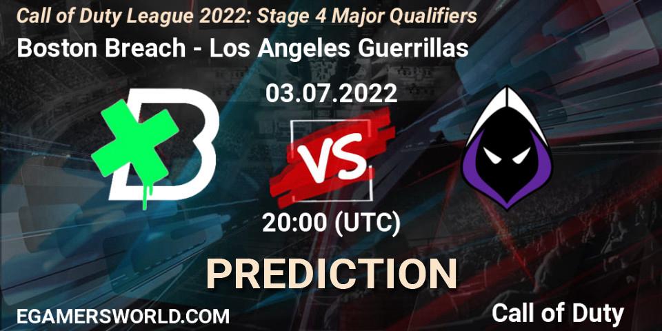 Pronósticos Boston Breach - Los Angeles Guerrillas. 03.07.2022 at 19:00. Call of Duty League 2022: Stage 4 - Call of Duty