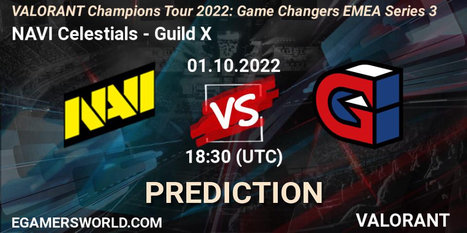 Pronósticos NAVI Celestials - Guild X. 01.10.2022 at 18:30. VCT 2022: Game Changers EMEA Series 3 - VALORANT
