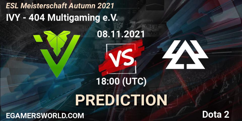 Pronósticos IVY - 404 Multigaming e.V.. 08.11.2021 at 19:08. ESL Meisterschaft Autumn 2021 - Dota 2