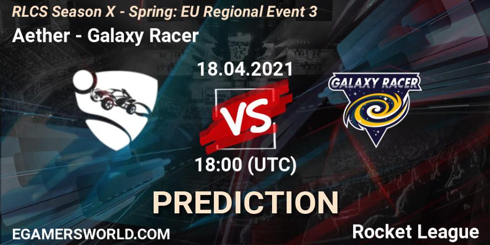 Pronósticos Aether - Galaxy Racer. 18.04.2021 at 18:00. RLCS Season X - Spring: EU Regional Event 3 - Rocket League