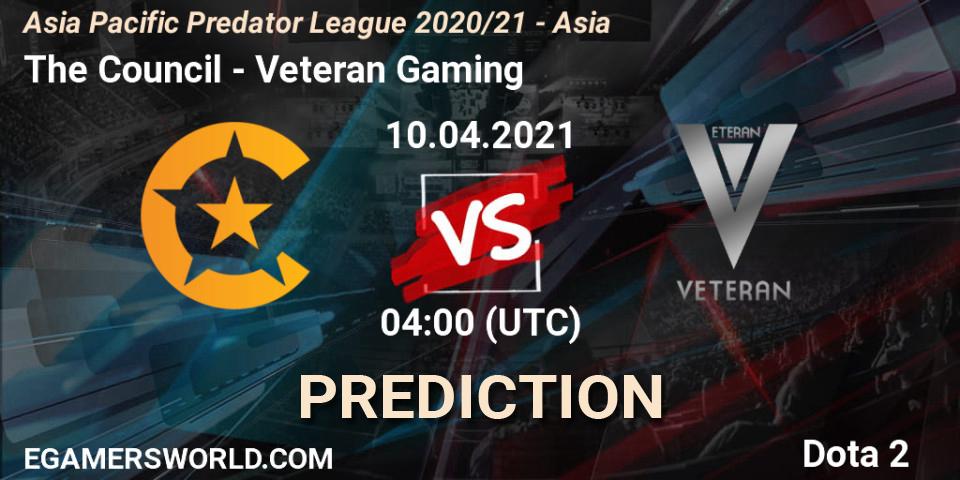Pronósticos The Council - Veteran Gaming. 10.04.2021 at 04:01. Asia Pacific Predator League 2020/21 - Asia - Dota 2