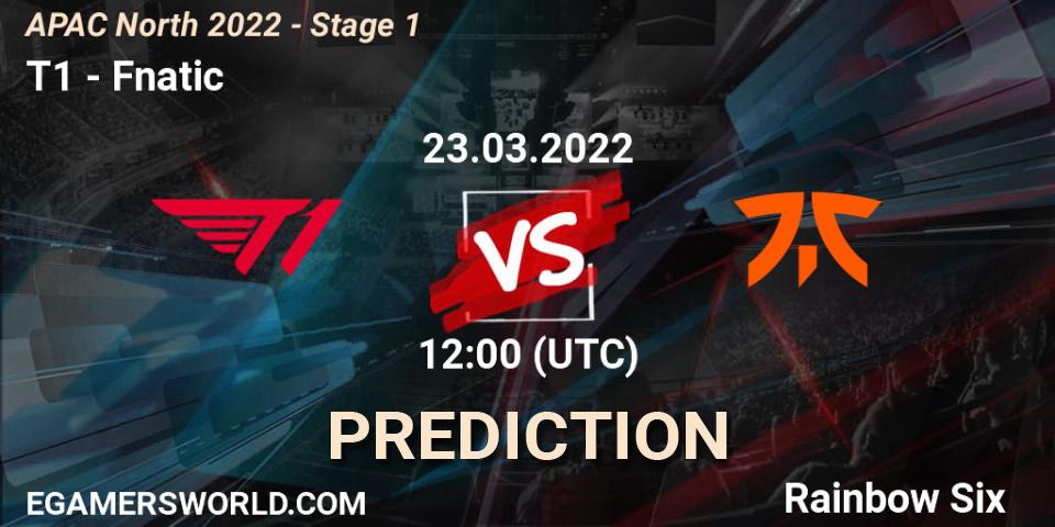 Pronósticos T1 - Fnatic. 23.03.2022 at 12:00. APAC North 2022 - Stage 1 - Rainbow Six