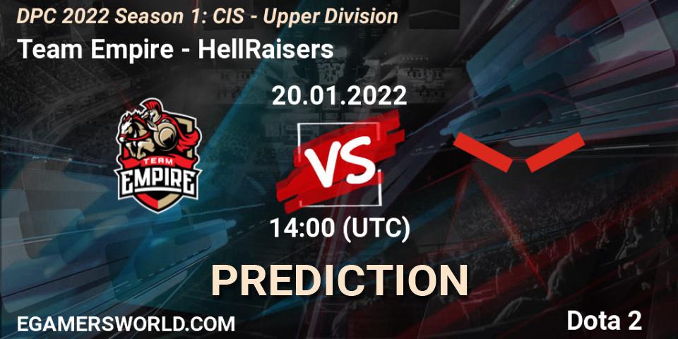 Pronósticos Team Empire - HellRaisers. 20.01.2022 at 14:00. DPC 2022 Season 1: CIS - Upper Division - Dota 2
