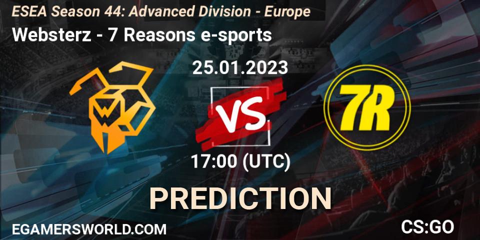Pronósticos Websterz - 7 Reasons e-sports. 01.02.23. ESEA Season 44: Advanced Division - Europe - CS2 (CS:GO)
