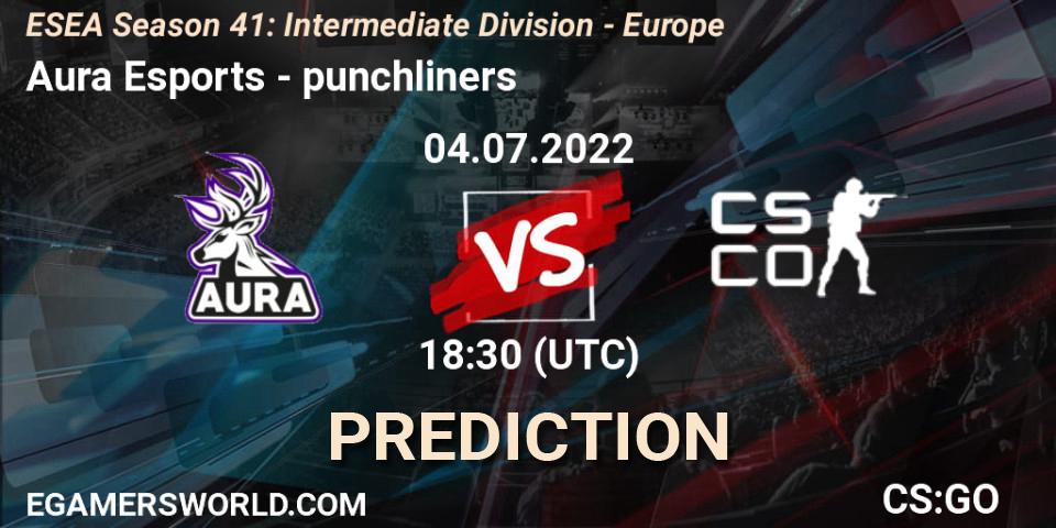 Pronósticos Aura Esports - punchliners. 04.07.2022 at 18:30. ESEA Season 41: Intermediate Division - Europe - Counter-Strike (CS2)