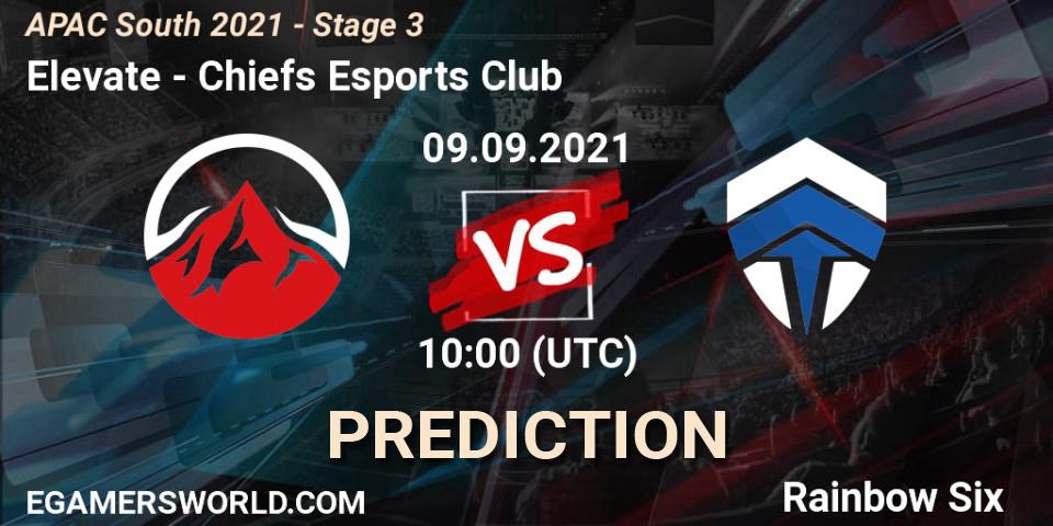 Pronósticos Elevate - Chiefs Esports Club. 09.09.2021 at 10:00. APAC South 2021 - Stage 3 - Rainbow Six