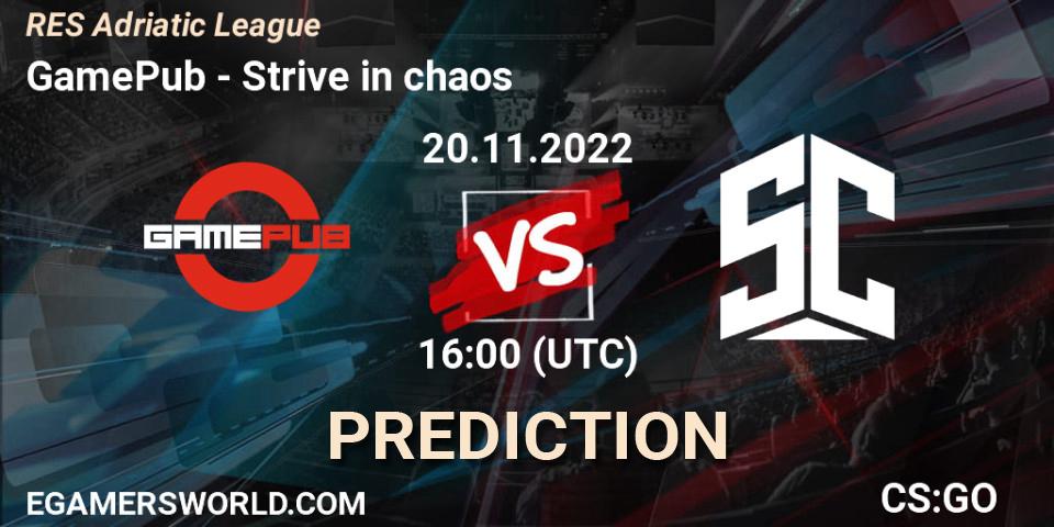Pronósticos GamePub - Strive in chaos. 20.11.2022 at 16:00. RES Adriatic League - Counter-Strike (CS2)