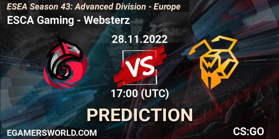 Pronósticos ESCA Gaming - Websterz. 28.11.22. ESEA Season 43: Advanced Division - Europe - CS2 (CS:GO)
