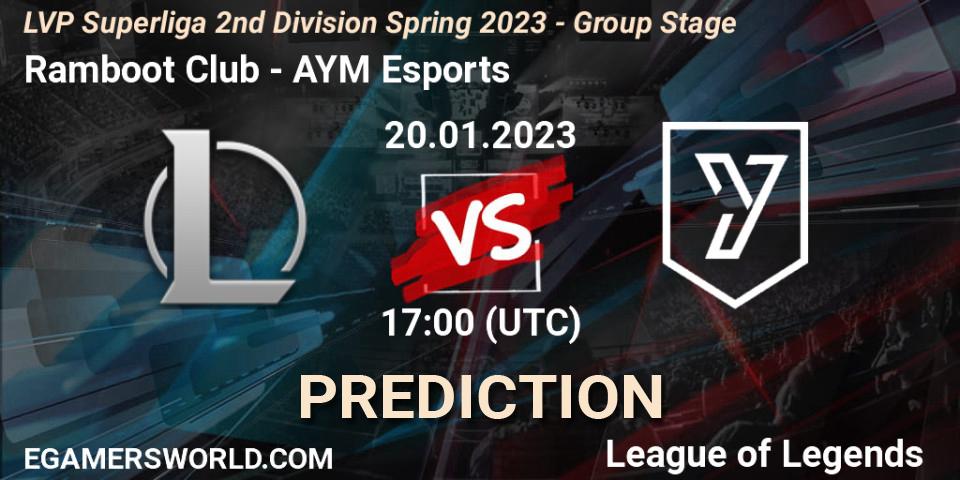 Pronósticos Ramboot Club - AYM Esports. 20.01.2023 at 17:00. LVP Superliga 2nd Division Spring 2023 - Group Stage - LoL