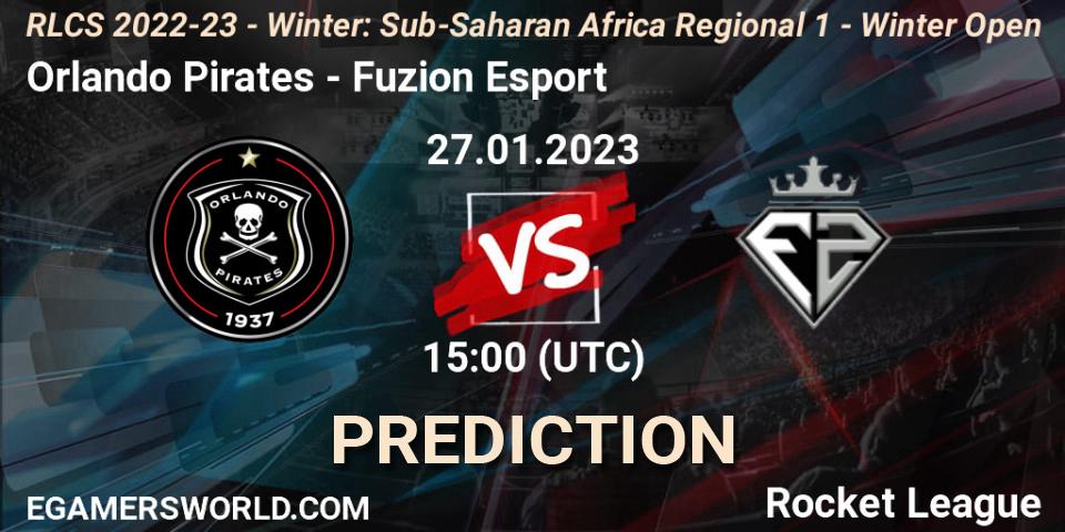 Pronósticos Orlando Pirates - Fuzion Esport. 27.01.2023 at 15:00. RLCS 2022-23 - Winter: Sub-Saharan Africa Regional 1 - Winter Open - Rocket League