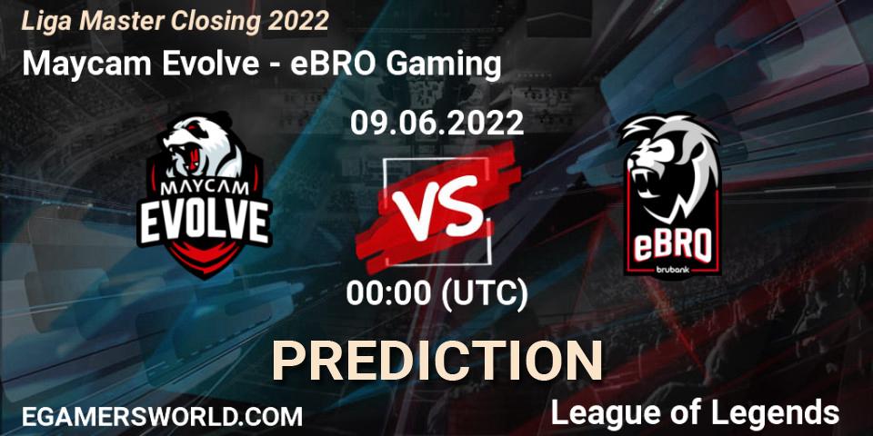 Pronósticos Maycam Evolve - eBRO Gaming. 09.06.2022 at 00:00. Liga Master Closing 2022 - LoL