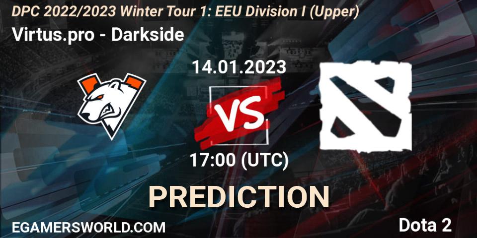 Pronósticos Virtus.pro - Darkside. 14.01.2023 at 17:08. DPC 2022/2023 Winter Tour 1: EEU Division I (Upper) - Dota 2