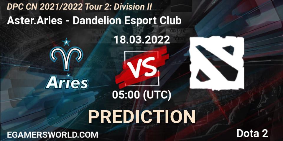 Pronósticos Aster.Aries - Dandelion Esport Club. 18.03.2022 at 04:00. DPC 2021/2022 Tour 2: CN Division II (Lower) - Dota 2