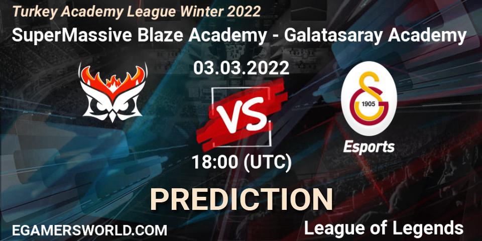 Pronósticos SuperMassive Blaze Academy - Galatasaray Academy. 03.03.22. Turkey Academy League Winter 2022 - LoL
