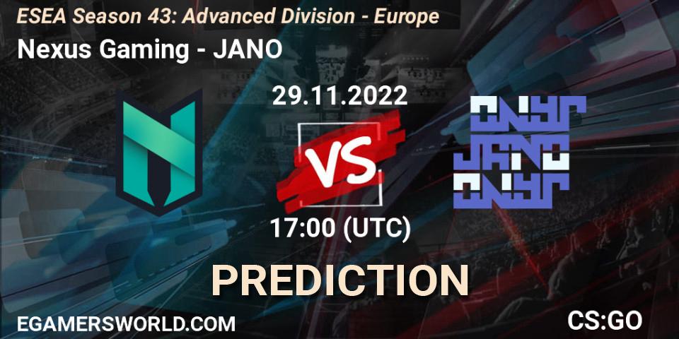 Pronósticos Nexus Gaming - JANO. 29.11.22. ESEA Season 43: Advanced Division - Europe - CS2 (CS:GO)