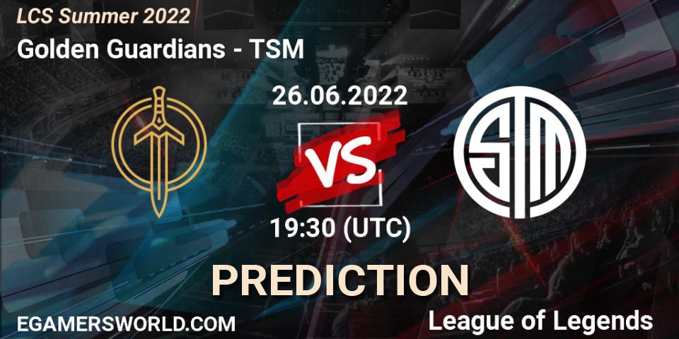 Pronósticos Golden Guardians - TSM. 26.06.2022 at 19:30. LCS Summer 2022 - LoL