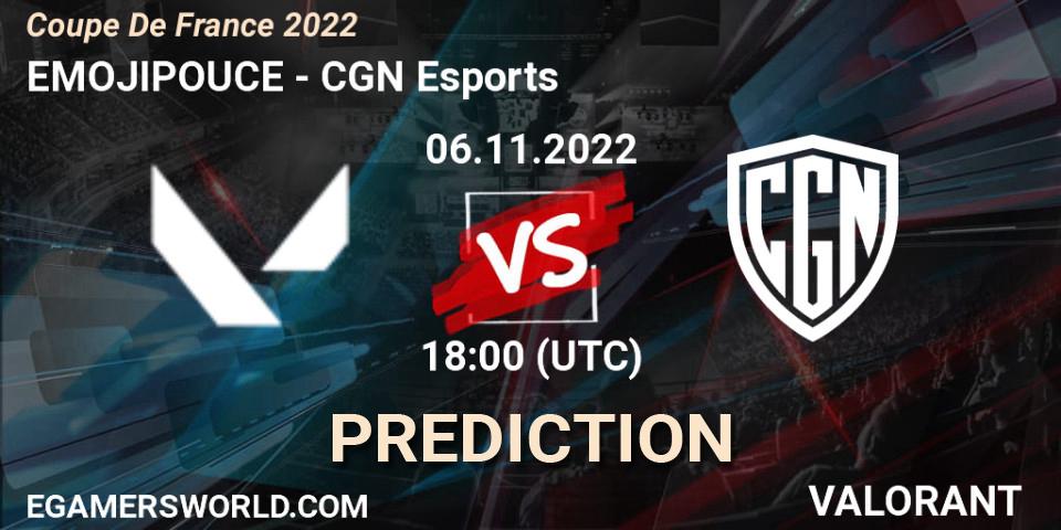 Pronósticos EMOJIPOUCE - CGN Esports. 06.11.2022 at 19:00. Coupe De France 2022 - VALORANT