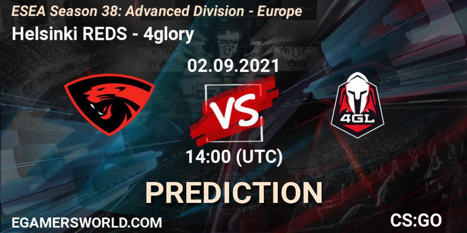 Pronósticos Helsinki REDS - 4glory. 02.09.2021 at 14:00. ESEA Season 38: Advanced Division - Europe - Counter-Strike (CS2)