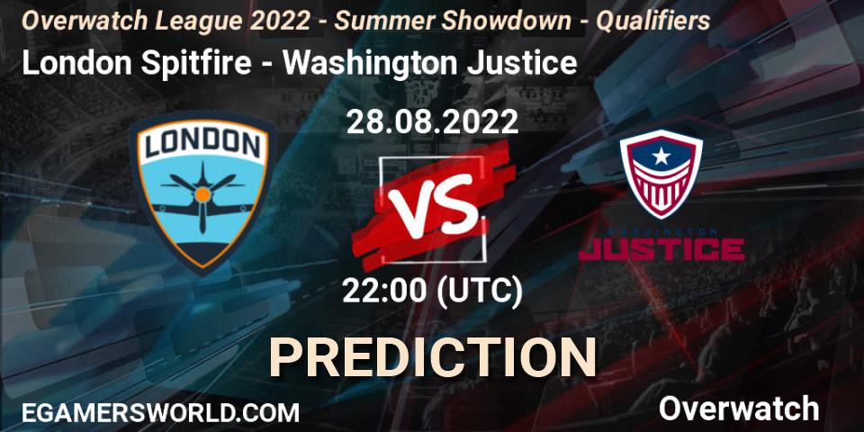 Pronósticos London Spitfire - Washington Justice. 28.08.22. Overwatch League 2022 - Summer Showdown - Qualifiers - Overwatch