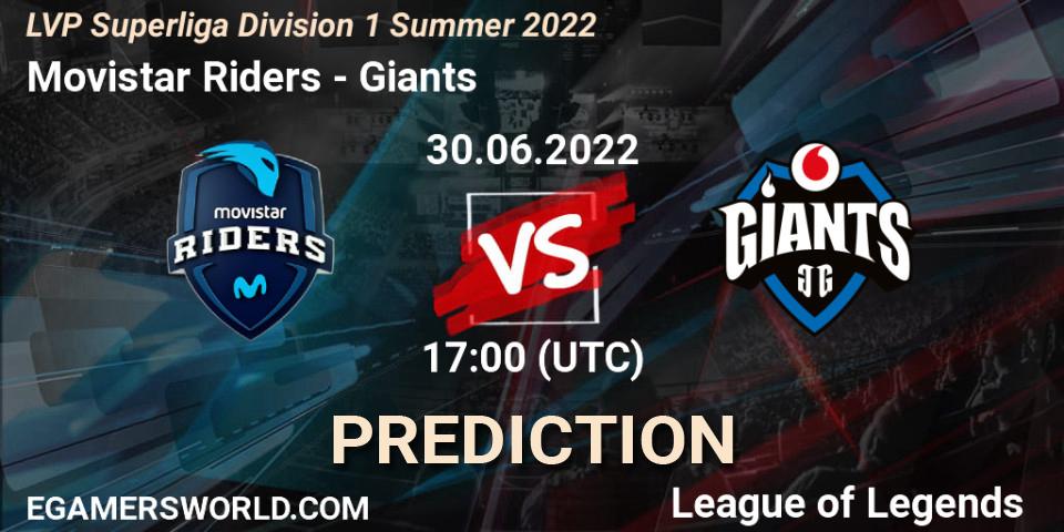Pronósticos Movistar Riders - Giants. 30.06.2022 at 17:00. LVP Superliga Division 1 Summer 2022 - LoL