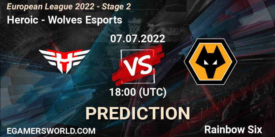 Pronósticos Heroic - Wolves Esports. 07.07.2022 at 18:00. European League 2022 - Stage 2 - Rainbow Six