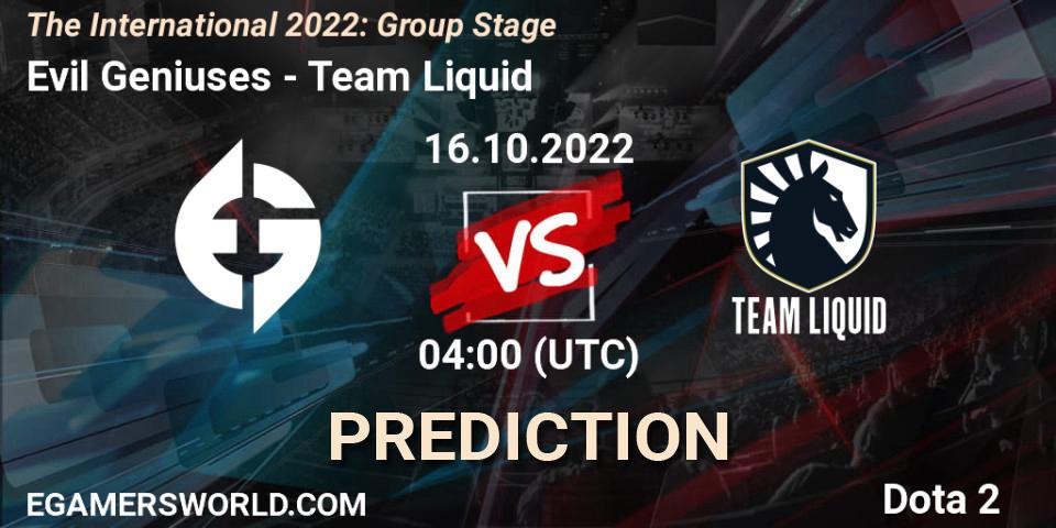 Pronósticos Evil Geniuses - Team Liquid. 16.10.22. The International 2022: Group Stage - Dota 2