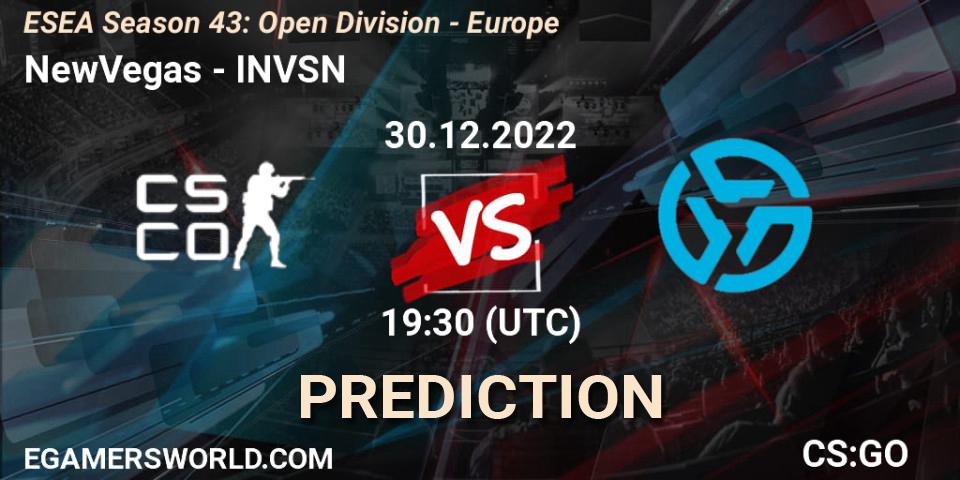 Pronósticos NewVegas - INVSN. 30.12.2022 at 19:30. ESEA Season 43: Open Division - Europe - Counter-Strike (CS2)