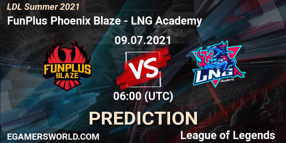 Pronósticos FunPlus Phoenix Blaze - LNG Academy. 09.07.2021 at 06:00. LDL Summer 2021 - LoL