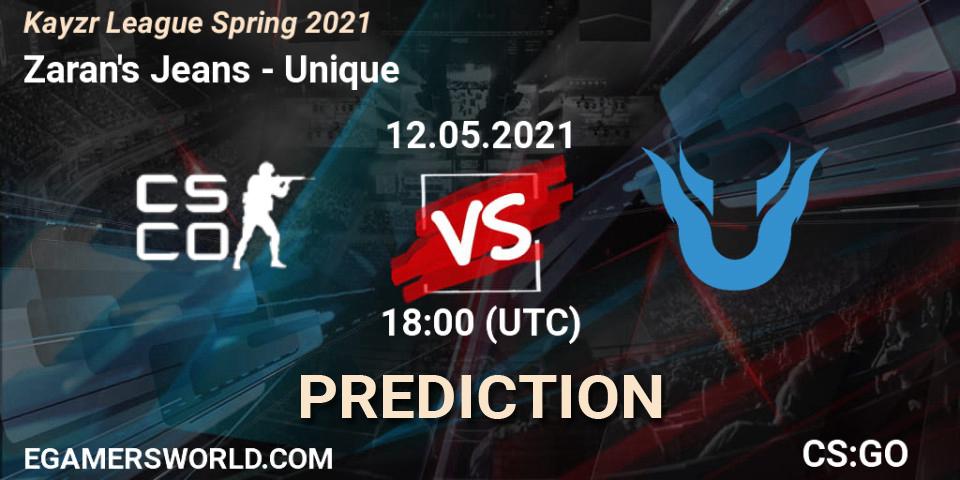Pronósticos Zaran's Jeans - Unique. 12.05.2021 at 18:00. Kayzr League Spring 2021 - Counter-Strike (CS2)