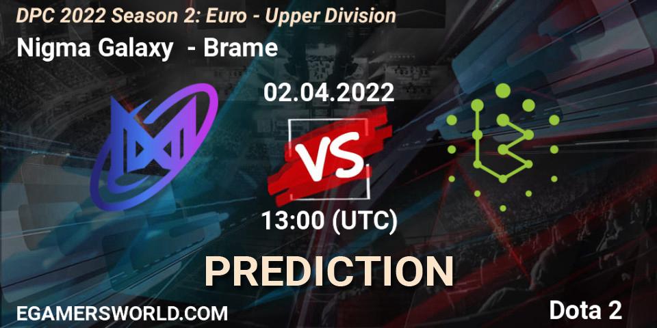 Pronósticos Nigma Galaxy - Brame. 02.04.2022 at 12:56. DPC 2021/2022 Tour 2 (Season 2): WEU (Euro) Divison I (Upper) - DreamLeague Season 17 - Dota 2