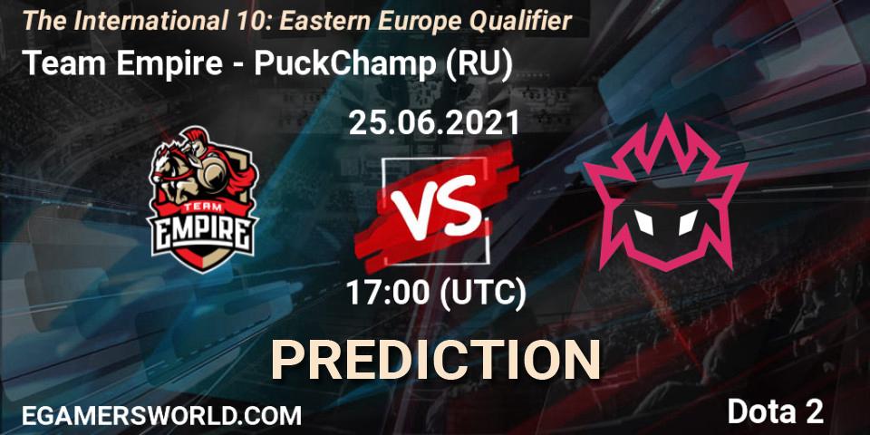 Pronósticos Team Empire - PuckChamp. 25.06.2021 at 18:25. The International 10: Eastern Europe Qualifier - Dota 2