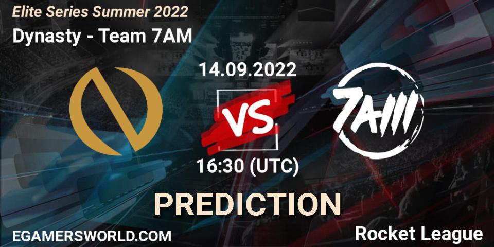 Pronósticos Dynasty - Team 7AM. 14.09.2022 at 16:30. Elite Series Summer 2022 - Rocket League